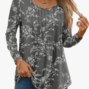 Gray Floral Long Sleeve Top